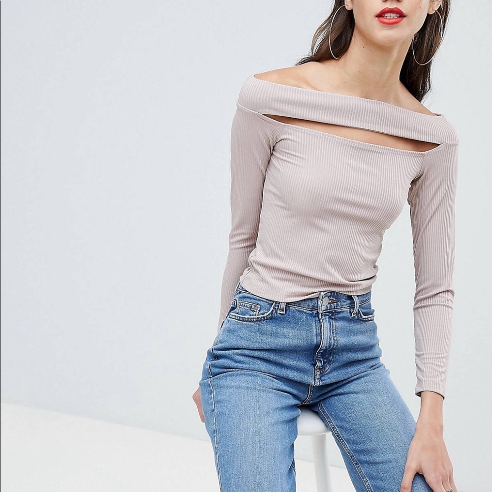 ASOS long sleeve neck Bardot top